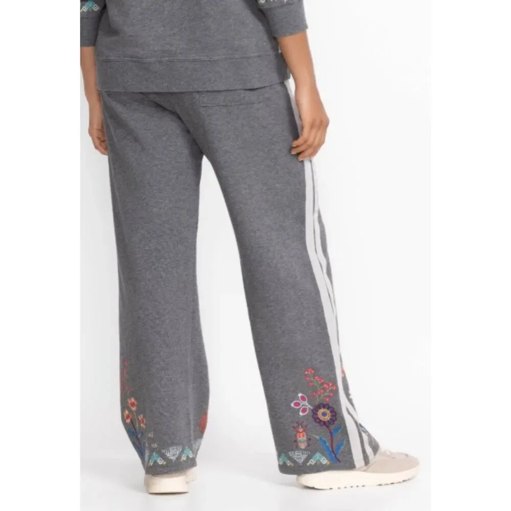 Johnny Was Griffin Wide Leg Ribbon Pant in Embroidered Grey Marled size Small - Picture 3 of 16